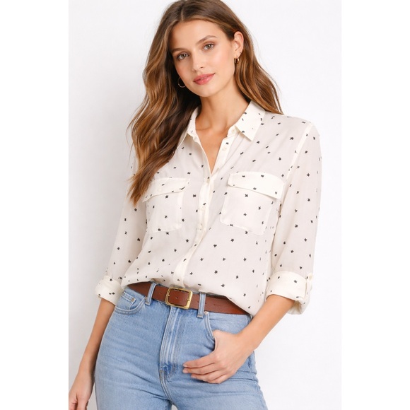 LOFT Tops - LOFT Cream Star Print Button Down Blouse | Celestial Indie